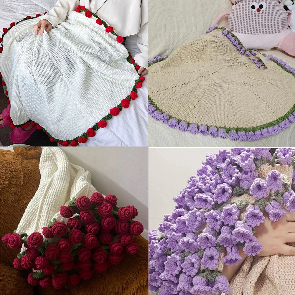 Manta ramo de rosas de ganchillo