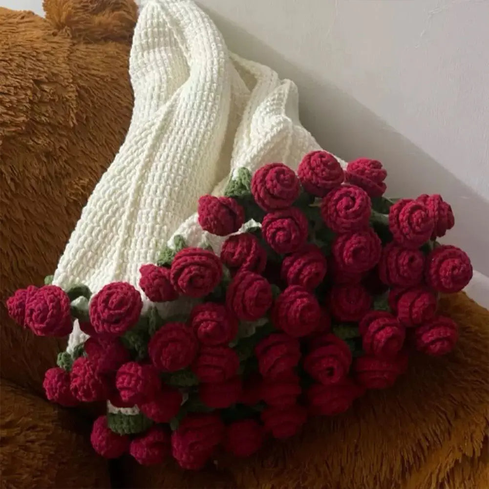 Manta ramo de rosas de ganchillo